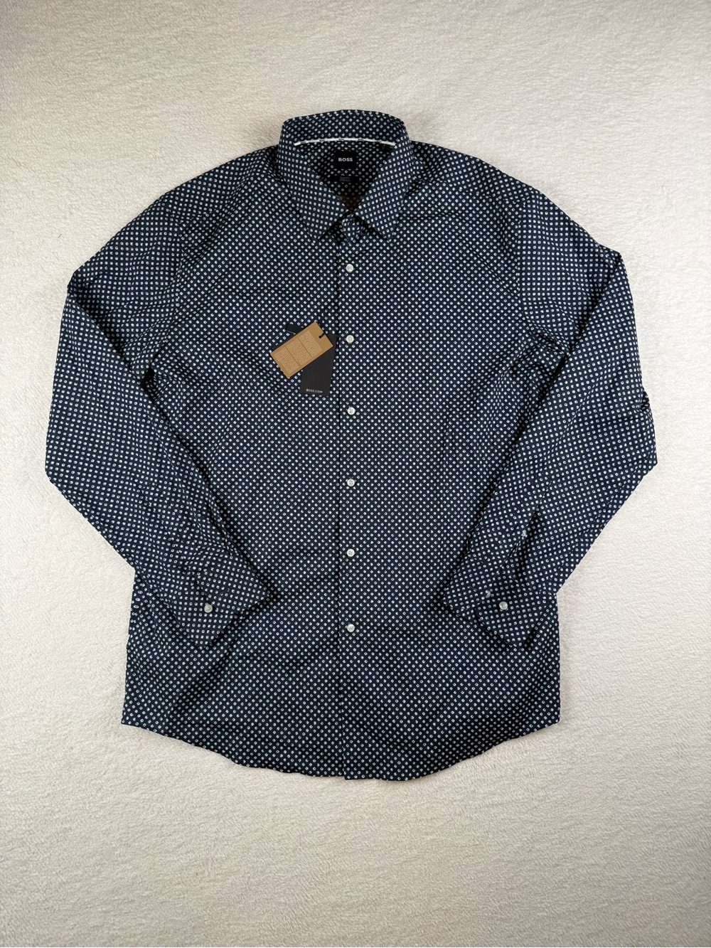 Hugo Boss Men Slim Fit Roan Performance Stretch Business Casual Navy Shirt 2XL